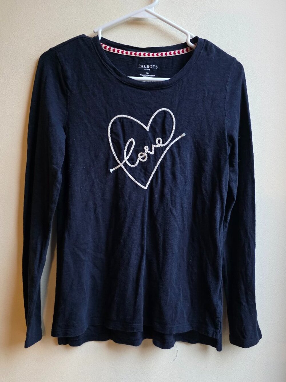 Talbots Navy "Love" Long Sleeve Jersey Size Petite Small
